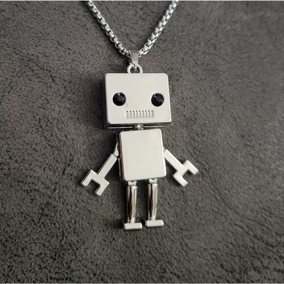 Robot with moving limbs pendant necklace, stainless steel chain - Picture 1 of 5
